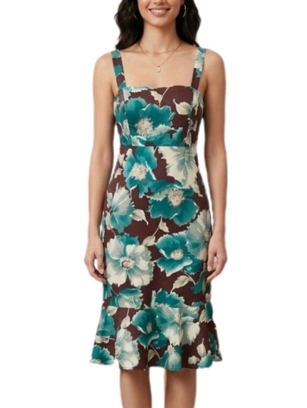 Madison Leigh Dress 97% Cotton Floral Strapless Green Size 8